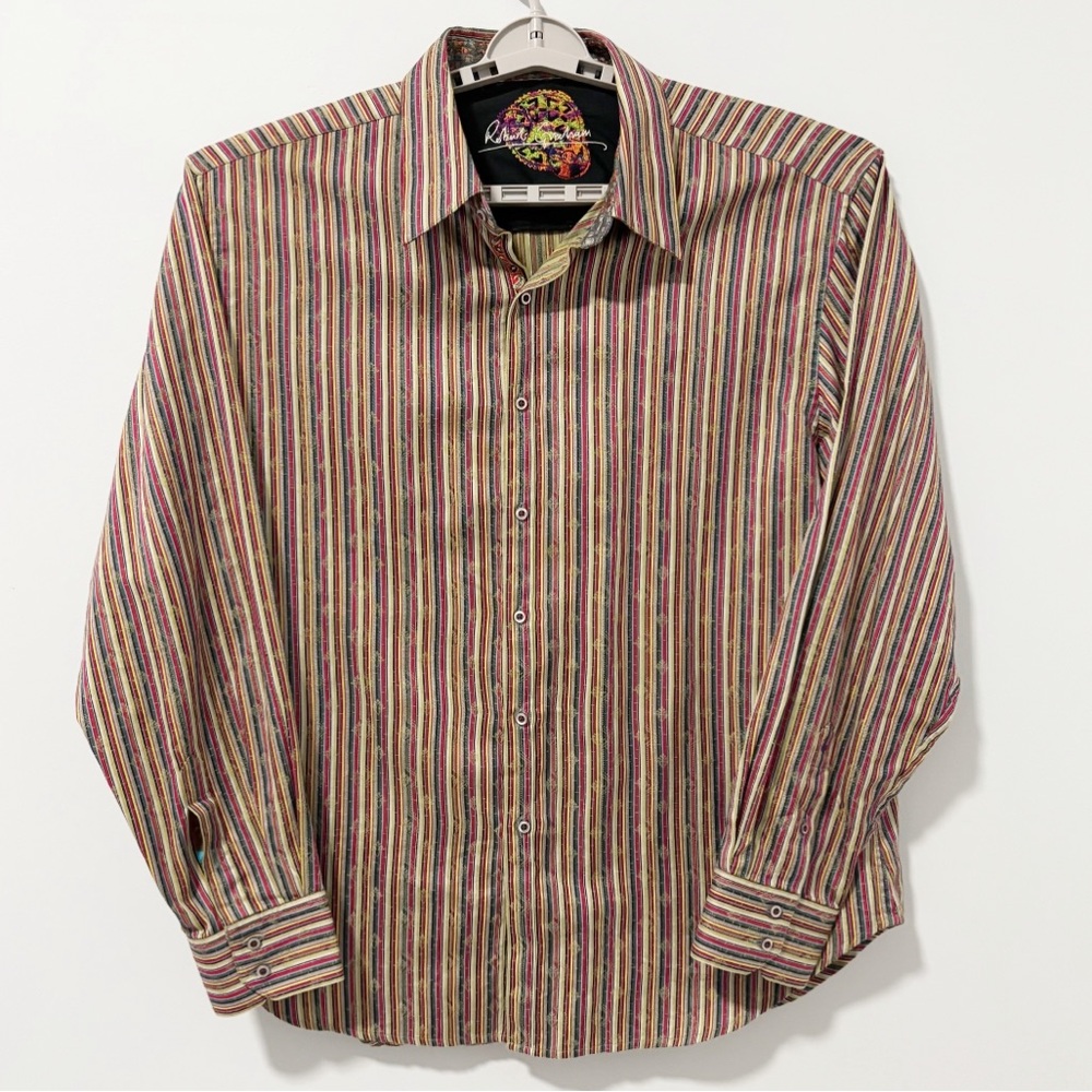 Robert Graham Striped Flip Cuff Button Up Shirt Mens 2XL Multicolor‎ Loud Luxury